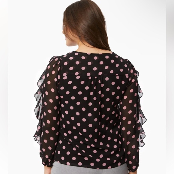 Laura | Black Polka Dot Ruffle Sleeve Long Sleeve Blouse 🖤 - Picture 3 of 14